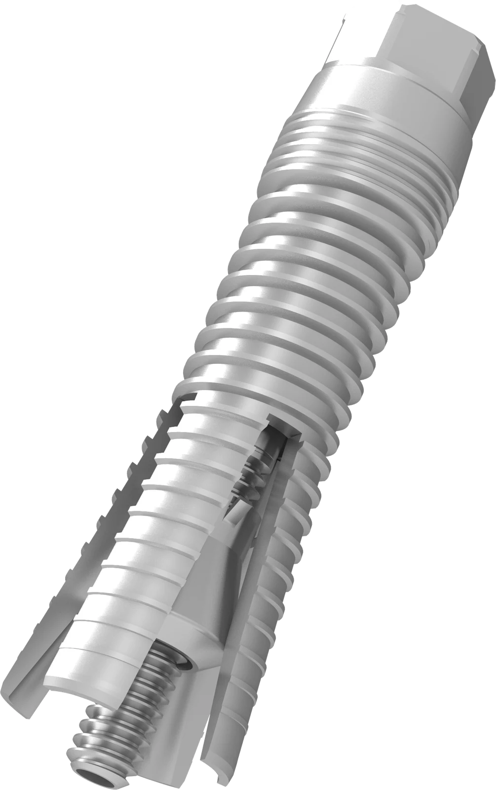 Ultratooth expandable implant shown with its apical expansion pods deployed