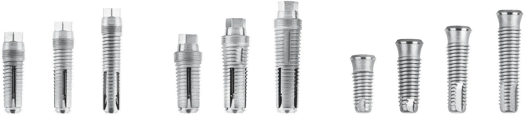 The Ultratooth, Ultratooth Wide and non-expandable implant families shown at each available length